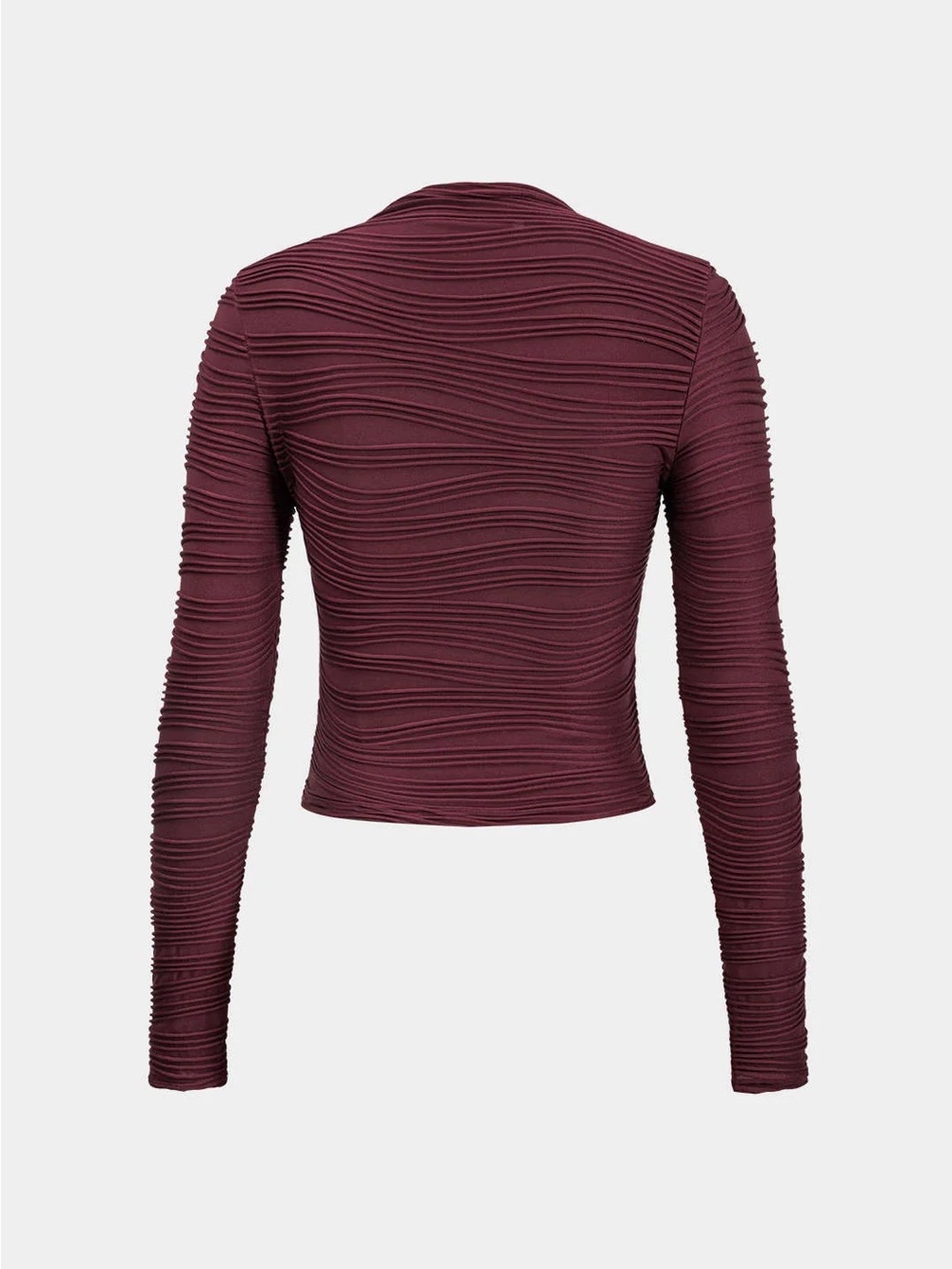 Wave-Textured Long Sleeve Top Burgundy by Micas XL Fitted